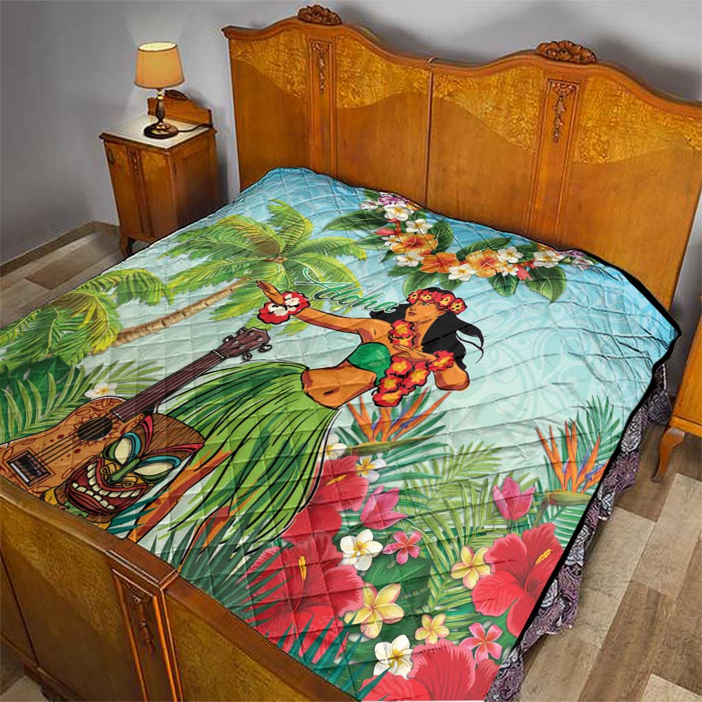 Hawaii Lei Day Quilt Hula Girl With Tropical Forest DT04 - Polynesian Pride