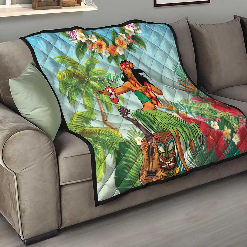 Hawaii Lei Day Quilt Hula Girl With Tropical Forest DT04 - Polynesian Pride