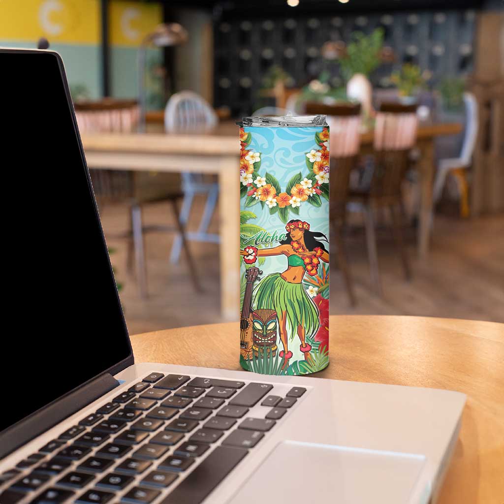 Hawaii Lei Day Skinny Tumbler Hula Girl With Tropical Forest