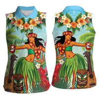 Hawaii Lei Day Women Sleeveless Polo Shirt Hula Girl With Tropical Forest DT04 - Polynesian Pride