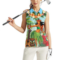 Hawaii Lei Day Women Sleeveless Polo Shirt Hula Girl With Tropical Forest DT04 - Polynesian Pride