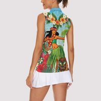 Hawaii Lei Day Women Sleeveless Polo Shirt Hula Girl With Tropical Forest DT04 - Polynesian Pride