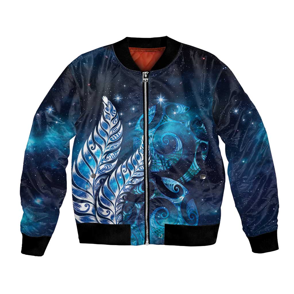 New Zealand Matariki Bomber Jacket Maori Koru Mix Silver Fern DT04 Unisex Blue - Polynesian Pride