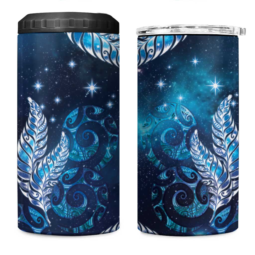 New Zealand Matariki 4 in 1 Can Cooler Tumbler Maori Koru Mix Silver Fern DT04 One Size: 16 oz Blue - Polynesian Pride