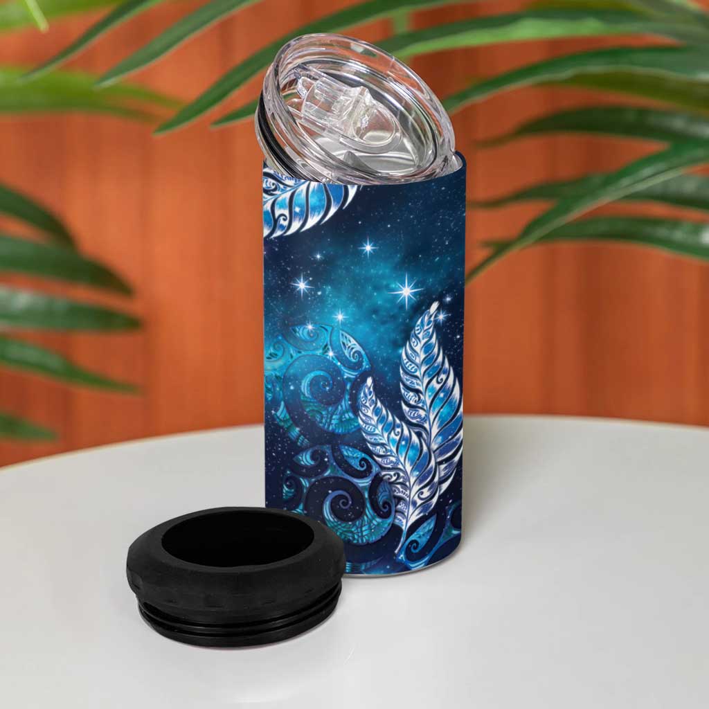 New Zealand Matariki 4 in 1 Can Cooler Tumbler Maori Koru Mix Silver Fern DT04 - Polynesian Pride