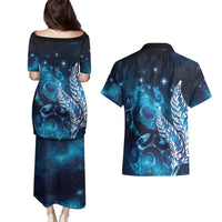 New Zealand Matariki Couples Matching Puletasi and Hawaiian Shirt Maori Koru Mix Silver Fern DT04 - Polynesian Pride