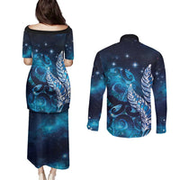 New Zealand Matariki Couples Matching Puletasi and Long Sleeve Button Shirt Maori Koru Mix Silver Fern DT04 - Polynesian Pride