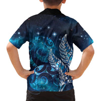 New Zealand Matariki Family Matching Off The Shoulder Long Sleeve Dress and Hawaiian Shirt Maori Koru Mix Silver Fern DT04 - Polynesian Pride