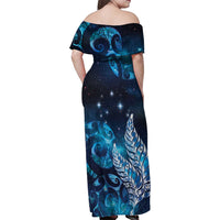 New Zealand Matariki Family Matching Off Shoulder Maxi Dress and Hawaiian Shirt Maori Koru Mix Silver Fern DT04 - Polynesian Pride