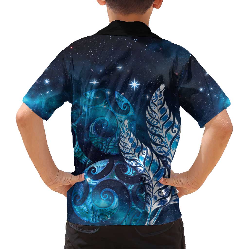 New Zealand Matariki Family Matching Off Shoulder Short Dress and Hawaiian Shirt Maori Koru Mix Silver Fern DT04 - Polynesian Pride