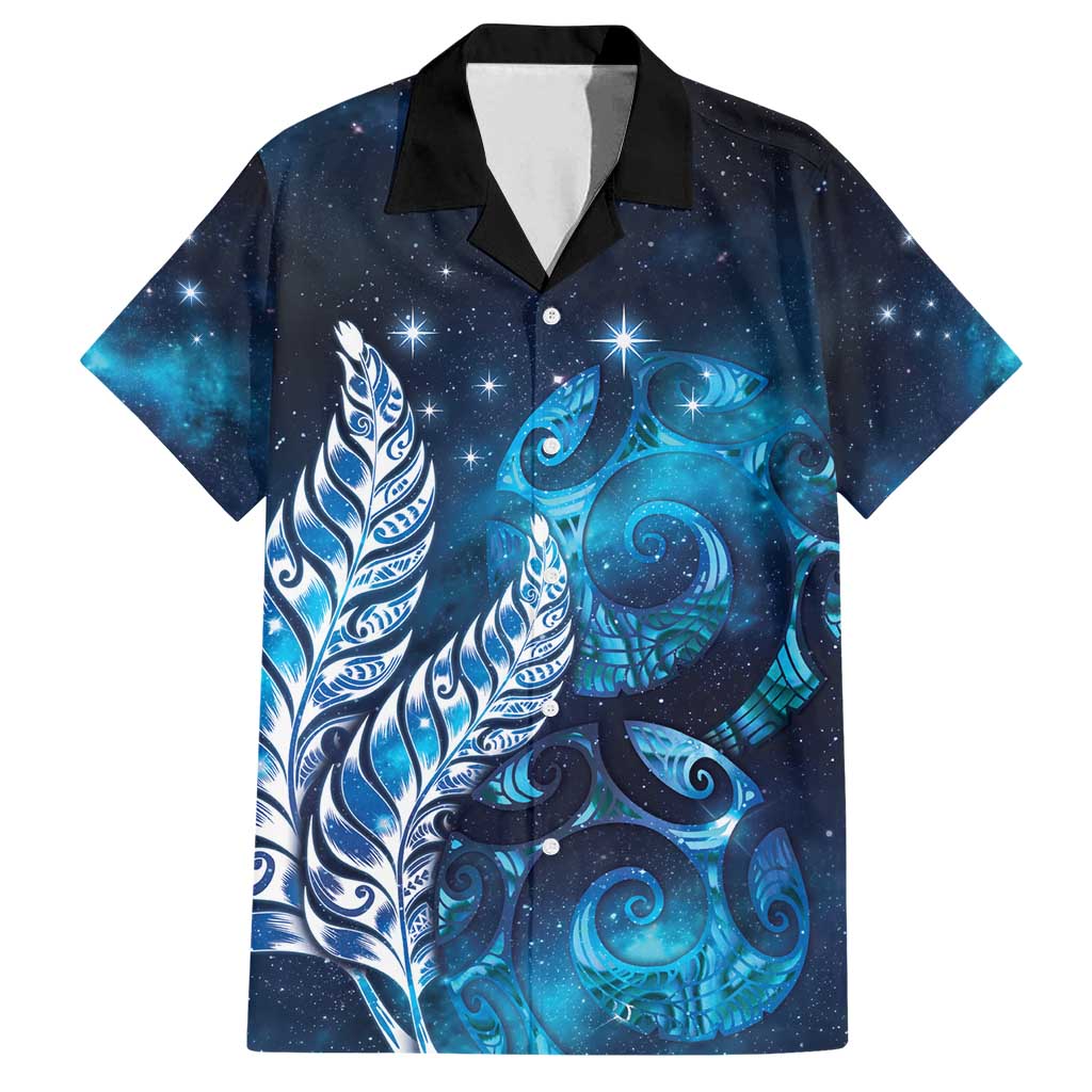 New Zealand Matariki Family Matching Off Shoulder Short Dress and Hawaiian Shirt Maori Koru Mix Silver Fern DT04 Dad's Shirt - Short Sleeve Blue - Polynesian Pride
