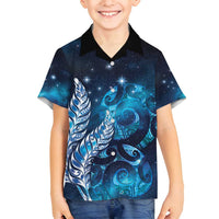 New Zealand Matariki Family Matching Puletasi and Hawaiian Shirt Maori Koru Mix Silver Fern DT04 Son's Shirt Blue - Polynesian Pride