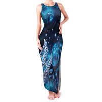 New Zealand Matariki Family Matching Tank Maxi Dress and Hawaiian Shirt Maori Koru Mix Silver Fern DT04 Mom's Dress Blue - Polynesian Pride