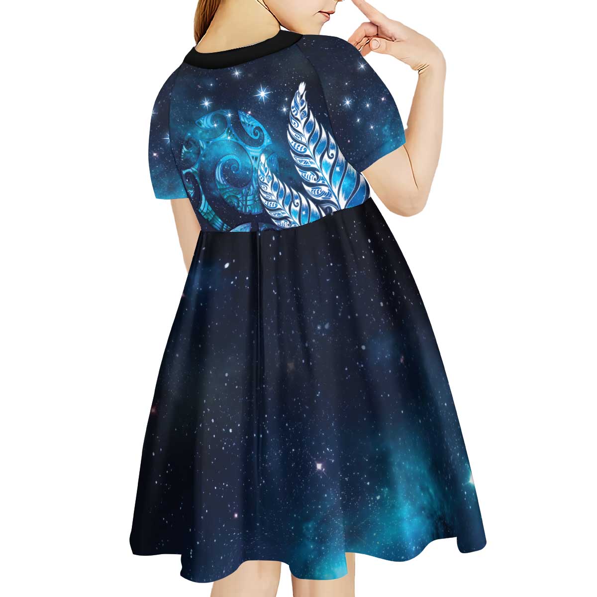 New Zealand Matariki Kid Short Sleeve Dress Maori Koru Mix Silver Fern DT04 - Polynesian Pride