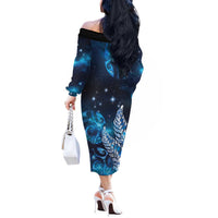 New Zealand Matariki Off The Shoulder Long Sleeve Dress Maori Koru Mix Silver Fern DT04 - Polynesian Pride