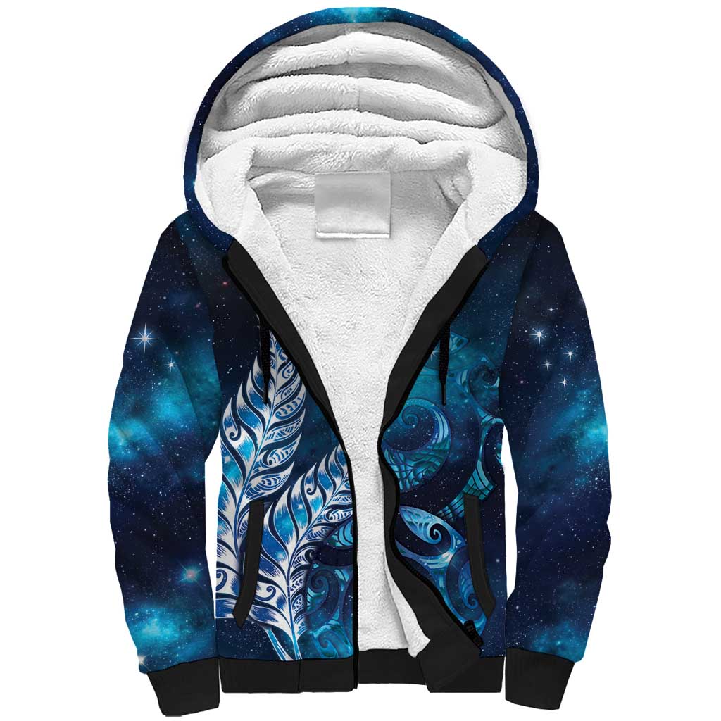 New Zealand Matariki Sherpa Hoodie Maori Koru Mix Silver Fern DT04 Unisex Blue - Polynesian Pride