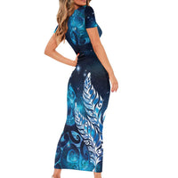 New Zealand Matariki Short Sleeve Bodycon Dress Maori Koru Mix Silver Fern DT04 - Polynesian Pride
