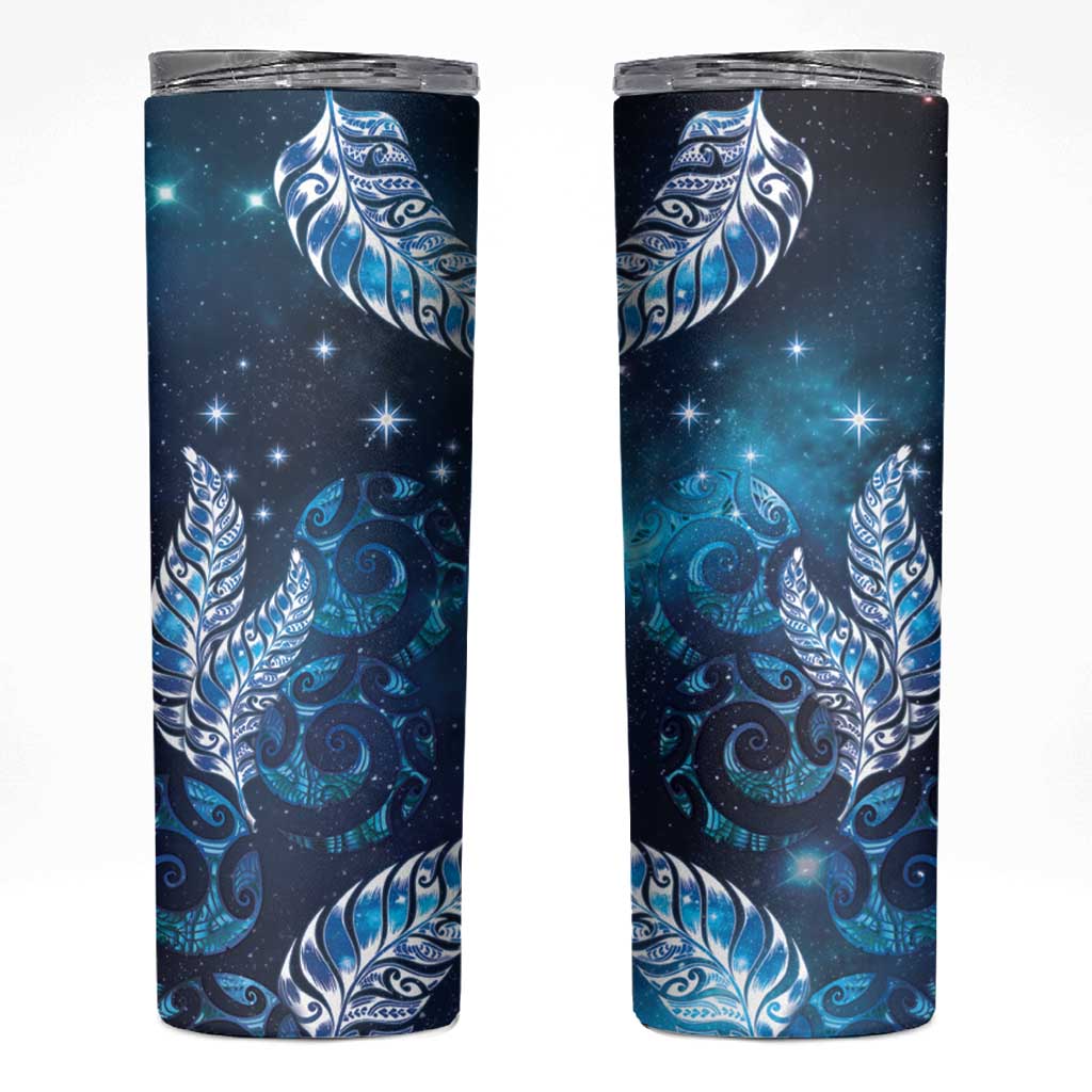 New Zealand Matariki Skinny Tumbler Maori Koru Mix Silver Fern DT04 Blue - Polynesian Pride