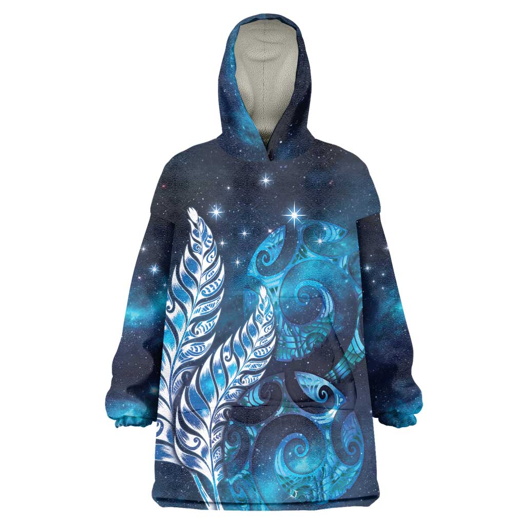 New Zealand Matariki Wearable Blanket Hoodie Maori Koru Mix Silver Fern DT04 One Size Blue - Polynesian Pride