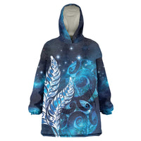 New Zealand Matariki Wearable Blanket Hoodie Maori Koru Mix Silver Fern DT04 One Size Blue - Polynesian Pride