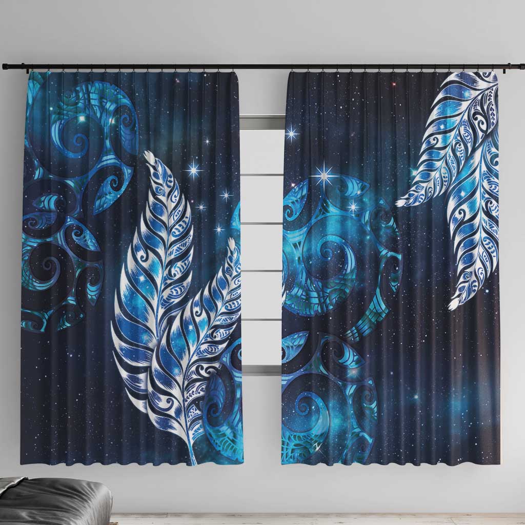 New Zealand Matariki Window Curtain Maori Koru Mix Silver Fern DT04 With Hooks Blue - Polynesian Pride