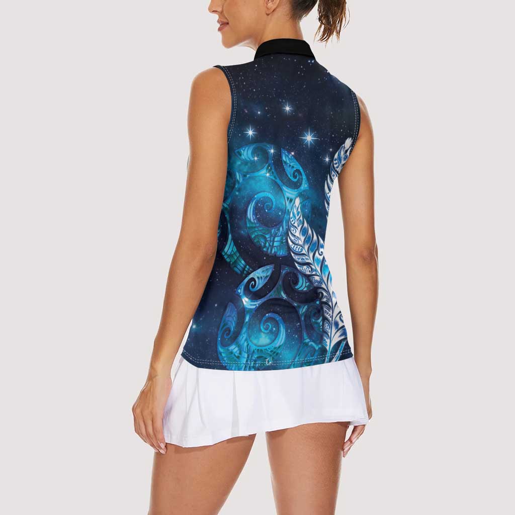 New Zealand Matariki Women Sleeveless Polo Shirt Maori Koru Mix Silver Fern DT04 - Polynesian Pride