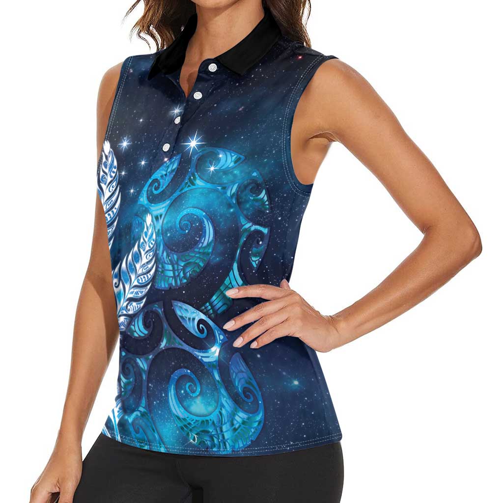 New Zealand Matariki Women Sleeveless Polo Shirt Maori Koru Mix Silver Fern DT04 - Polynesian Pride