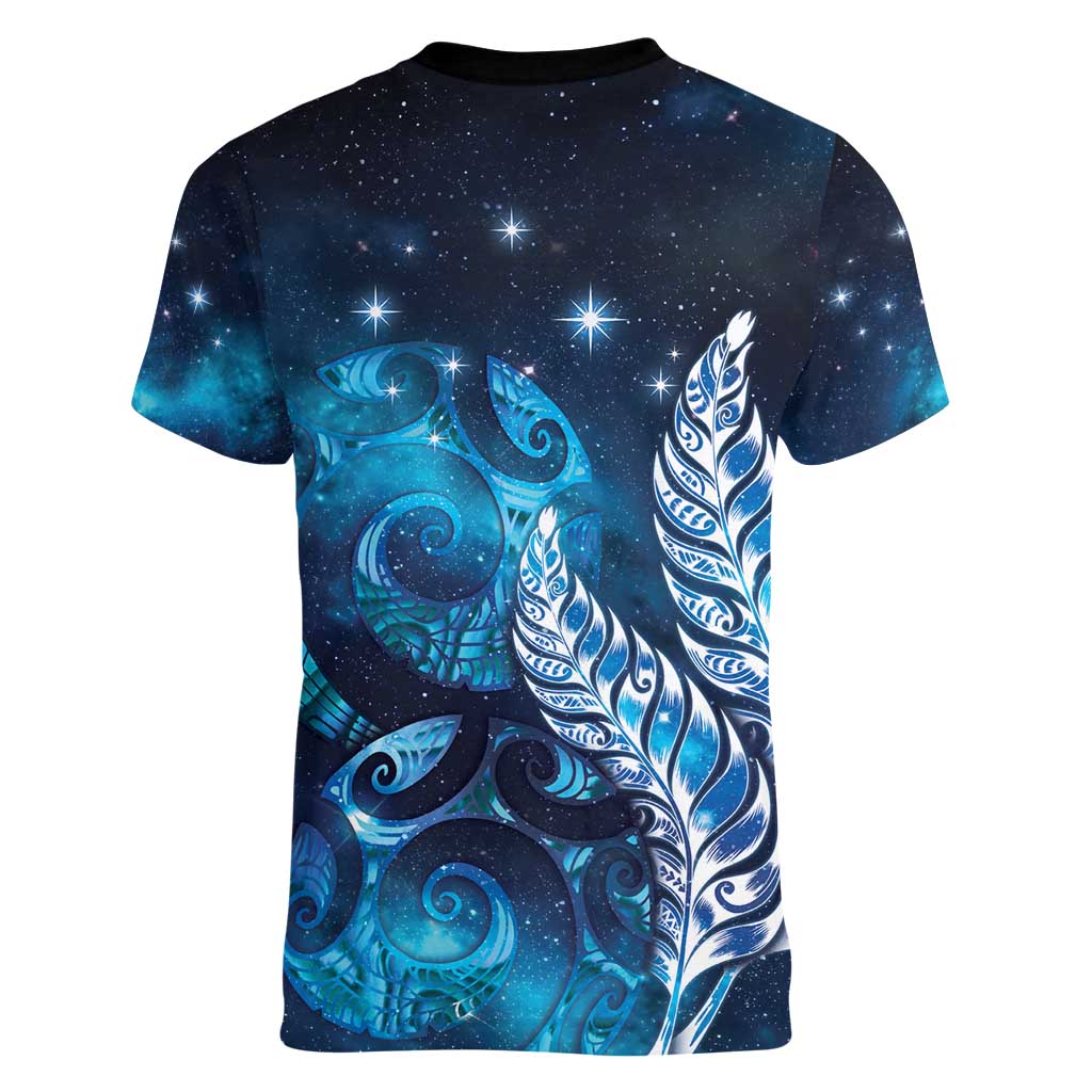 New Zealand Matariki Women V-Neck T-Shirt Maori Koru Mix Silver Fern DT04 - Polynesian Pride