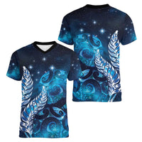New Zealand Matariki Women V-Neck T-Shirt Maori Koru Mix Silver Fern DT04 - Polynesian Pride