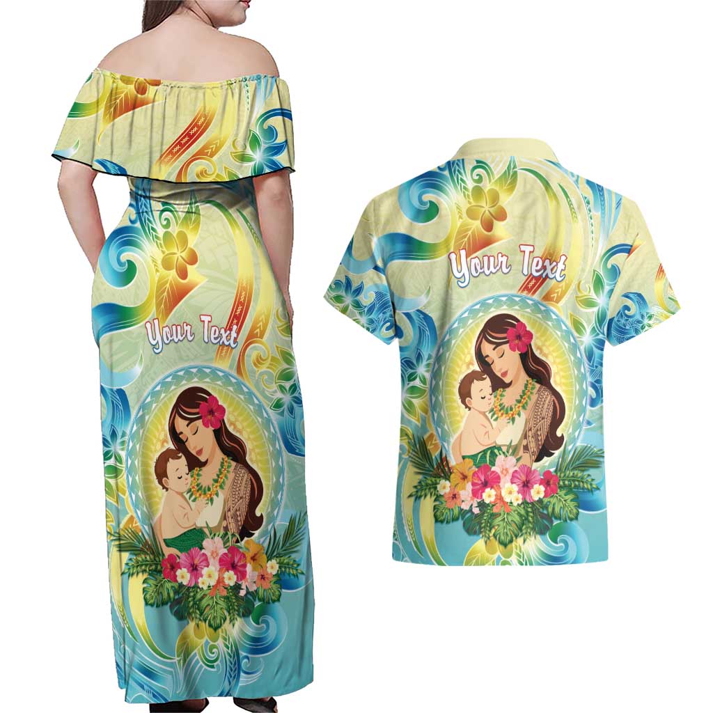 Personalised Hawaii Mother's Day Couples Matching Off Shoulder Maxi Dress and Hawaiian Shirt I Love You Mom DT04 - Polynesian Pride