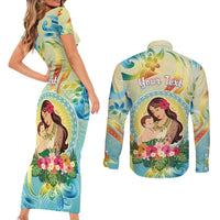 Personalised Hawaii Mother's Day Couples Matching Short Sleeve Bodycon Dress and Long Sleeve Button Shirt I Love You Mom DT04 - Polynesian Pride