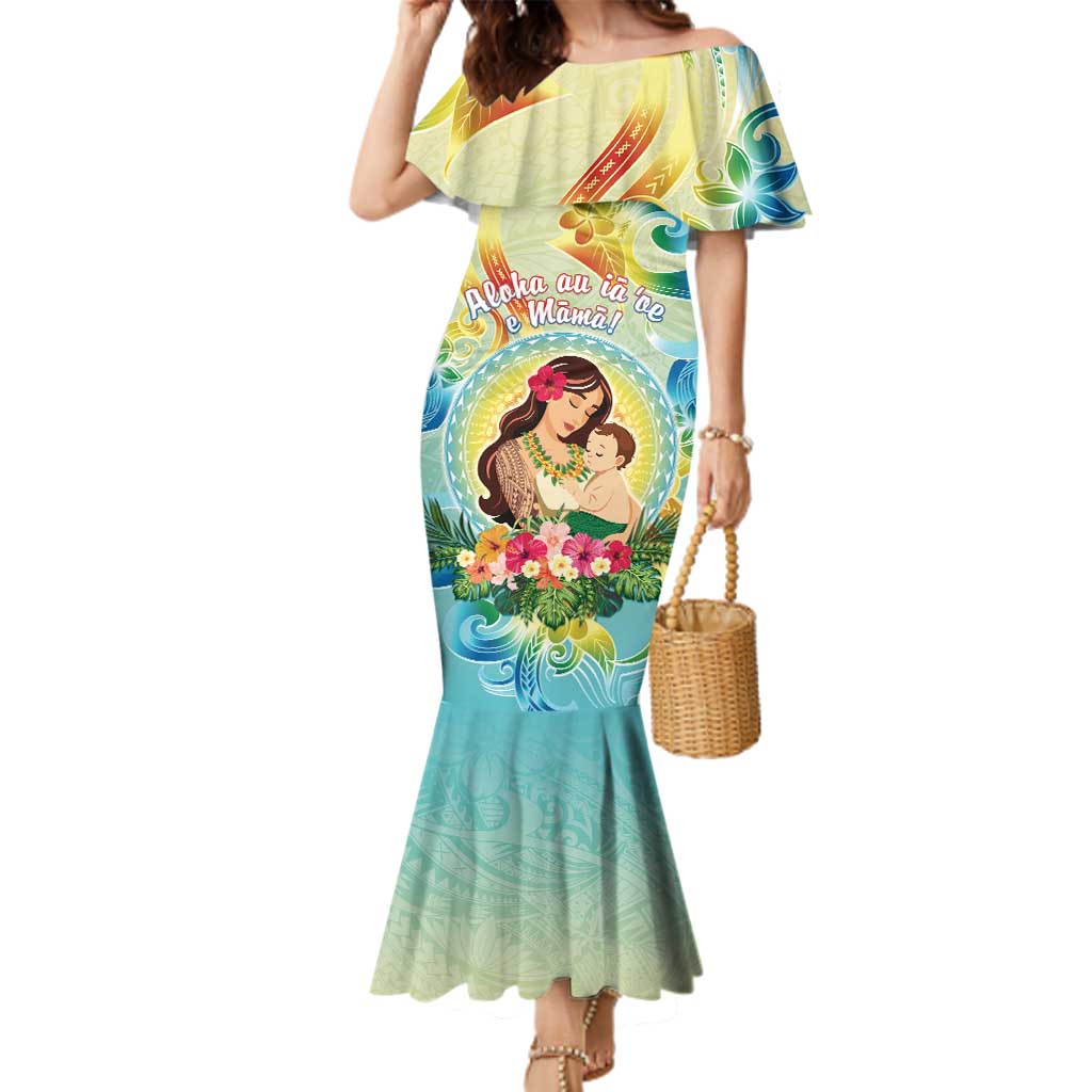 Personalised Hawaii Mother's Day Family Matching Mermaid Dress and Hawaiian Shirt I Love You Mom DT04 Mom's Dress Yellow - Polynesian Pride