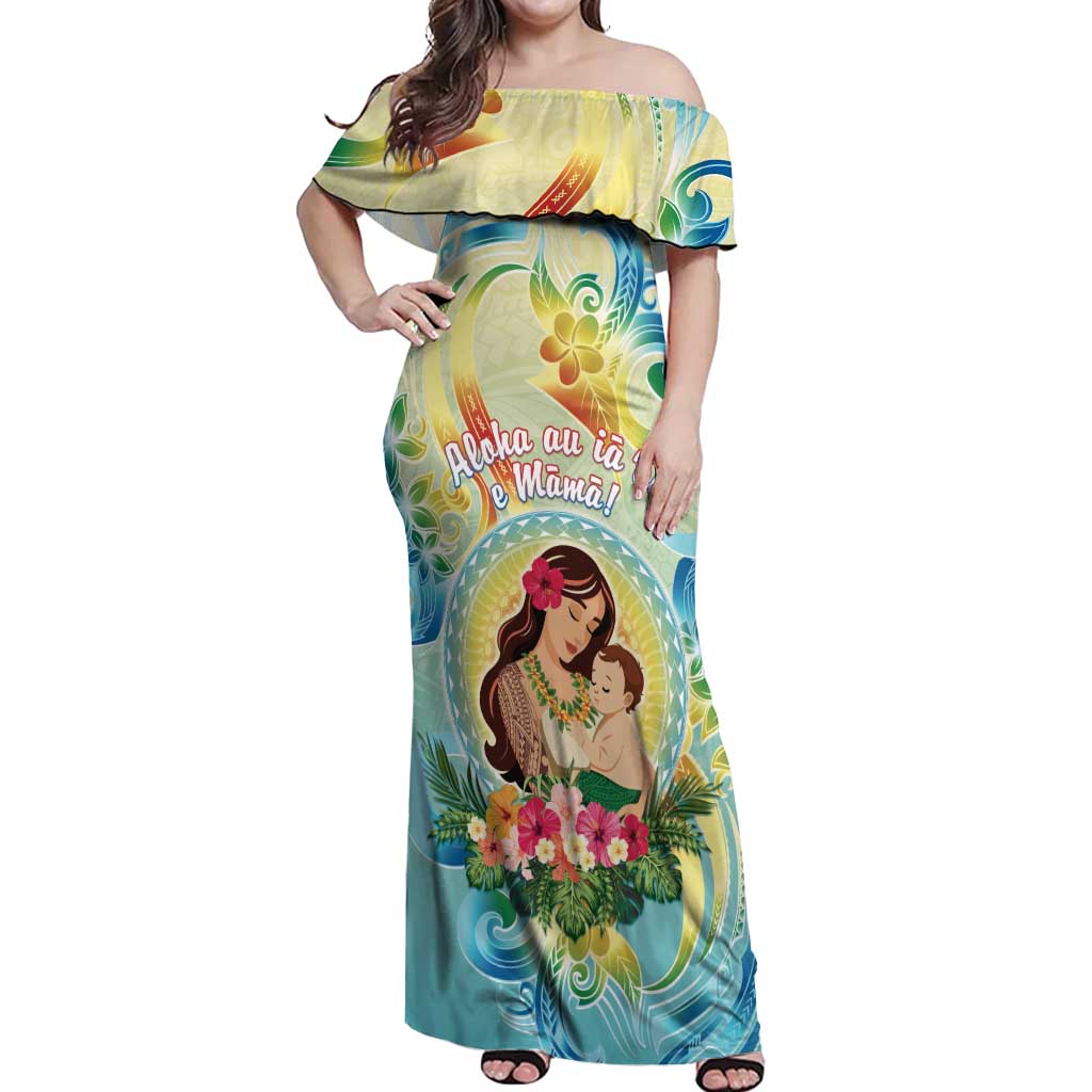 Personalised Hawaii Mother's Day Off Shoulder Maxi Dress I Love You Mom DT04 Women Yellow - Polynesian Pride