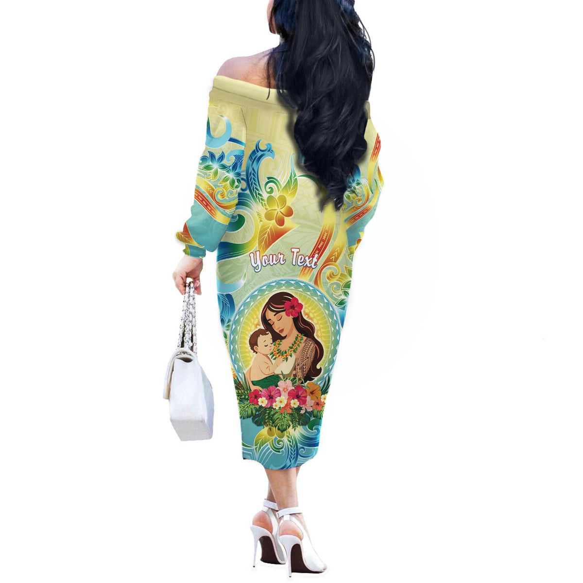Personalised Hawaii Mother's Day Off The Shoulder Long Sleeve Dress I Love You Mom DT04 - Polynesian Pride