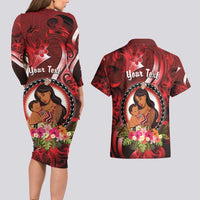Personalised New Zealand Mother's Day Couples Matching Long Sleeve Bodycon Dress and Hawaiian Shirt I Love You Mom DT04 - Polynesian Pride