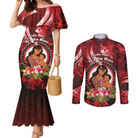 Personalised New Zealand Mother's Day Couples Matching Mermaid Dress and Long Sleeve Button Shirt I Love You Mom DT04 Red - Polynesian Pride