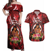 Personalised New Zealand Mother's Day Couples Matching Off Shoulder Maxi Dress and Hawaiian Shirt I Love You Mom DT04 Red - Polynesian Pride