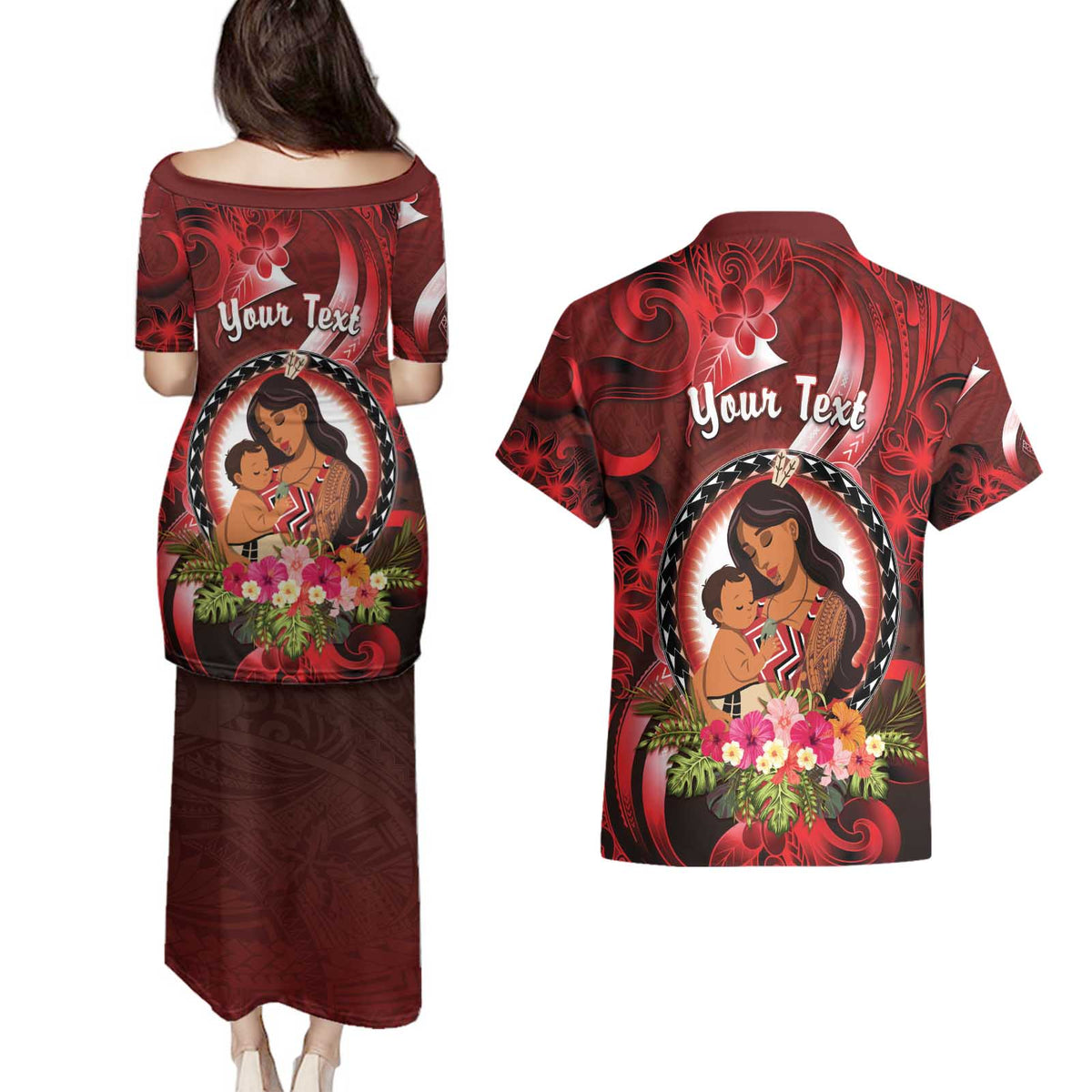 Personalised New Zealand Mother's Day Couples Matching Puletasi and Hawaiian Shirt I Love You Mom DT04 - Polynesian Pride