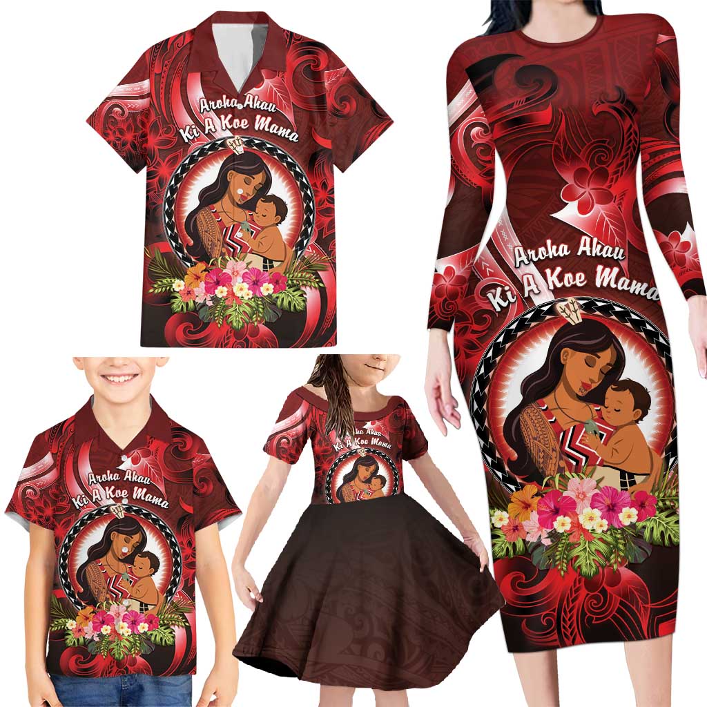 Personalised New Zealand Mother's Day Family Matching Long Sleeve Bodycon Dress and Hawaiian Shirt I Love You Mom DT04 - Polynesian Pride