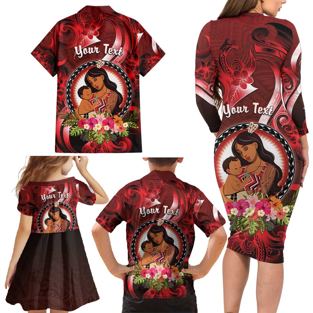 Personalised New Zealand Mother's Day Family Matching Long Sleeve Bodycon Dress and Hawaiian Shirt I Love You Mom DT04 - Polynesian Pride