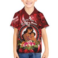 Personalised New Zealand Mother's Day Family Matching Off The Shoulder Long Sleeve Dress and Hawaiian Shirt I Love You Mom DT04 Son's Shirt Red - Polynesian Pride