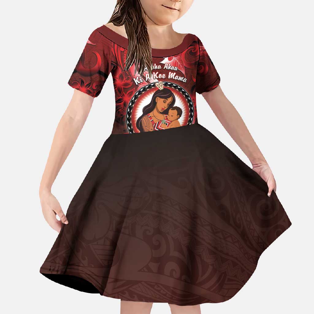 Personalised New Zealand Mother's Day Family Matching Off Shoulder Maxi Dress and Hawaiian Shirt I Love You Mom DT04 Daughter's Dress Red - Polynesian Pride