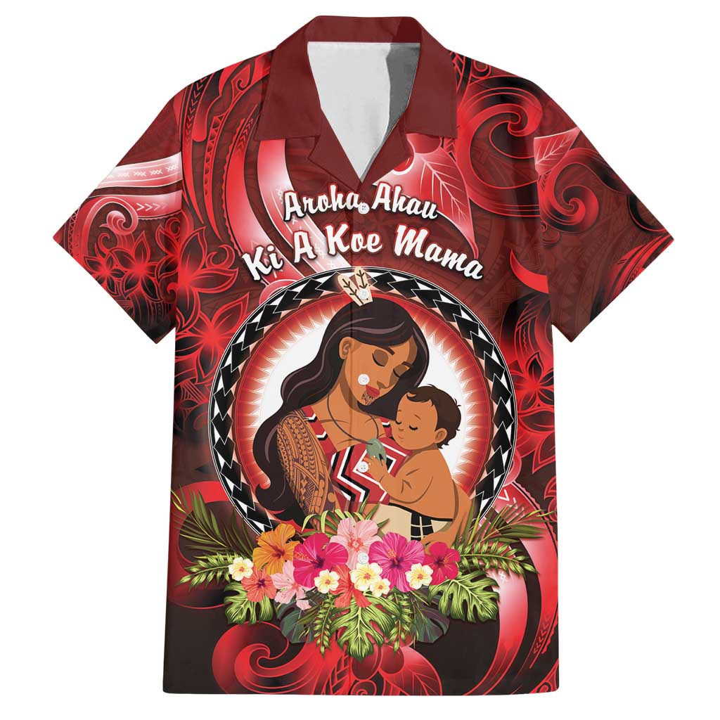 Personalised New Zealand Mother's Day Family Matching Off Shoulder Maxi Dress and Hawaiian Shirt I Love You Mom DT04 Dad's Shirt - Short Sleeve Red - Polynesian Pride