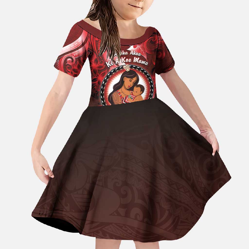 Personalised New Zealand Mother's Day Family Matching Short Sleeve Bodycon Dress and Hawaiian Shirt I Love You Mom DT04 Daughter's Dress Red - Polynesian Pride