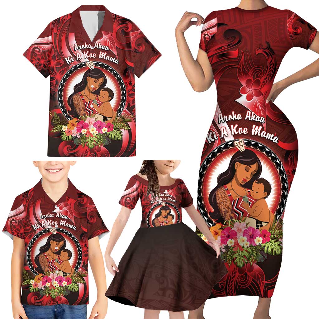 Personalised New Zealand Mother's Day Family Matching Short Sleeve Bodycon Dress and Hawaiian Shirt I Love You Mom DT04 - Polynesian Pride