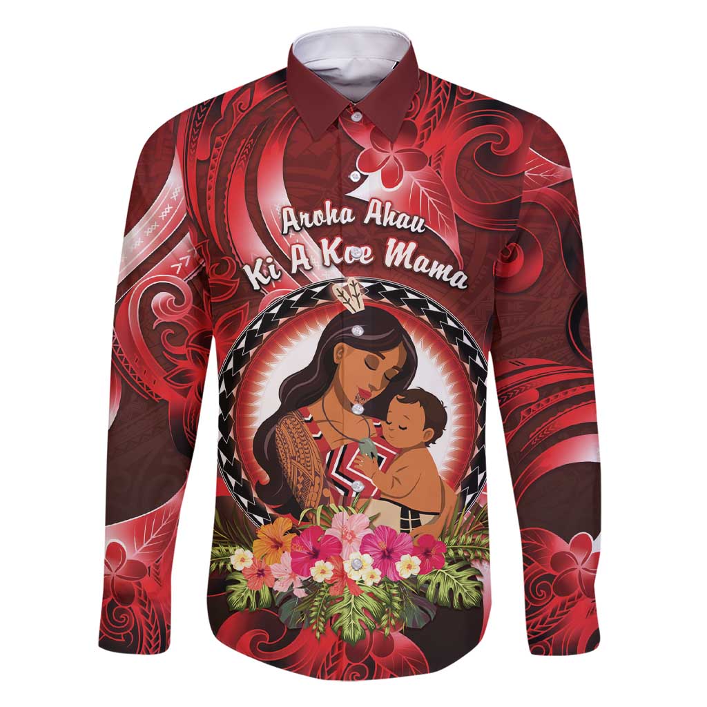 Personalised New Zealand Mother's Day Family Matching Short Sleeve Bodycon Dress and Hawaiian Shirt I Love You Mom DT04 Dad's Shirt - Long Sleeve Red - Polynesian Pride