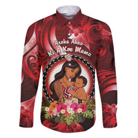 Personalised New Zealand Mother's Day Family Matching Short Sleeve Bodycon Dress and Hawaiian Shirt I Love You Mom DT04 Dad's Shirt - Long Sleeve Red - Polynesian Pride