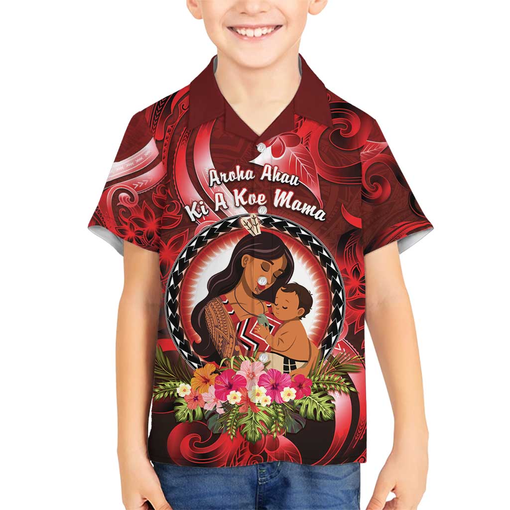 Personalised New Zealand Mother's Day Family Matching Tank Maxi Dress and Hawaiian Shirt I Love You Mom DT04 Son's Shirt Red - Polynesian Pride