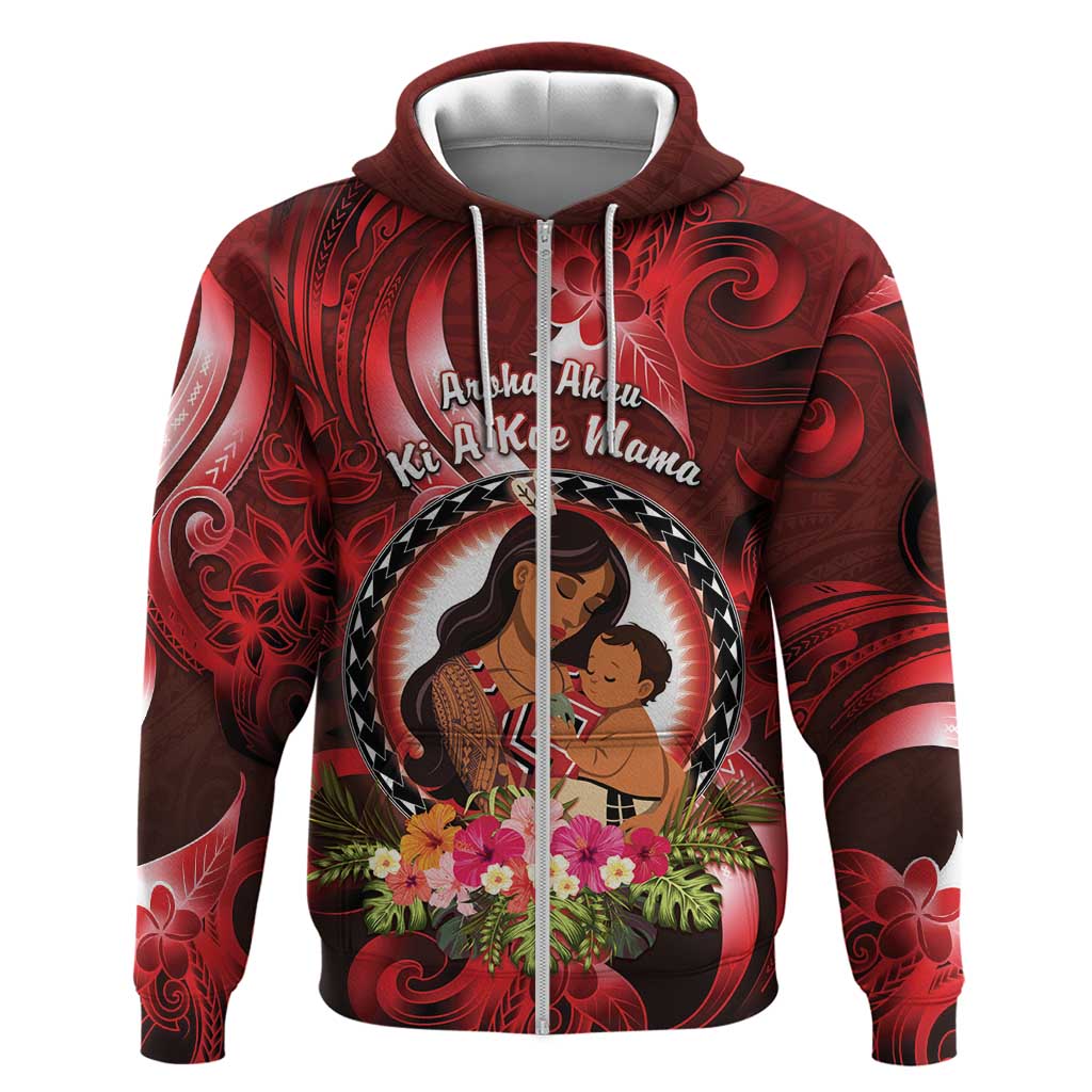 Personalised New Zealand Mother's Day Hoodie I Love You Mom DT04 Zip Hoodie Red - Polynesian Pride