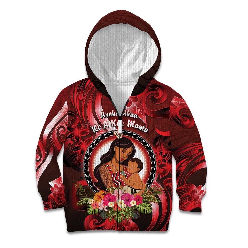 Personalised New Zealand Mother's Day Kid Hoodie I Love You Mom DT04 Zip Hoodie Red - Polynesian Pride